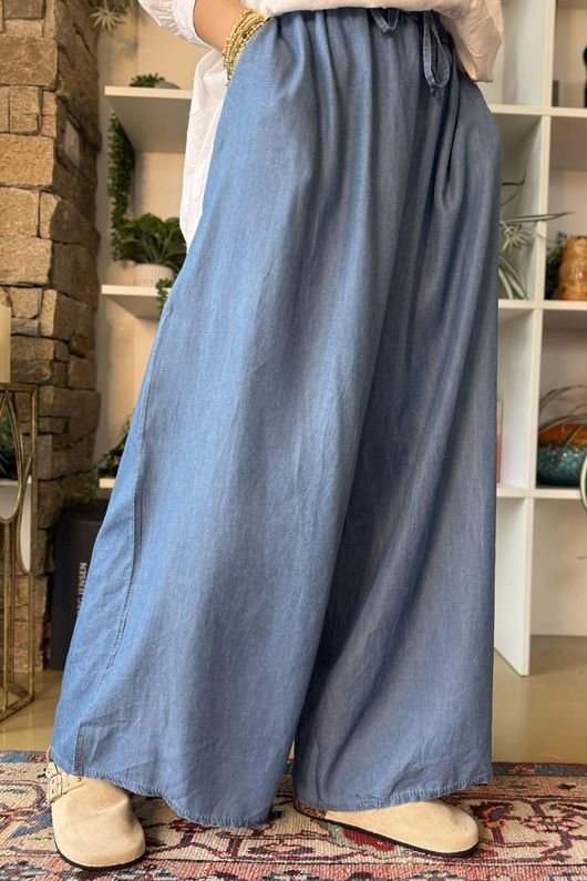 Washed Chambray Palazzo Jean Mid